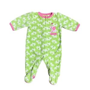 Carter's Baby Girl Green Elephant Fleece Footie Pajamas Size Newborn